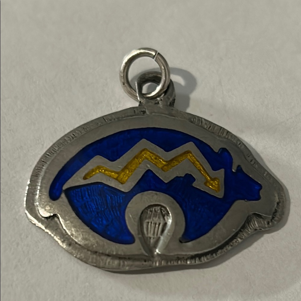 Cobalt Blue  enamel and sterling Silver Bear Art nouveau Pendant